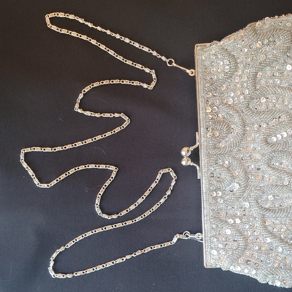 Vintage Silver Beaded Evening Bag - Picture 2 of 3
